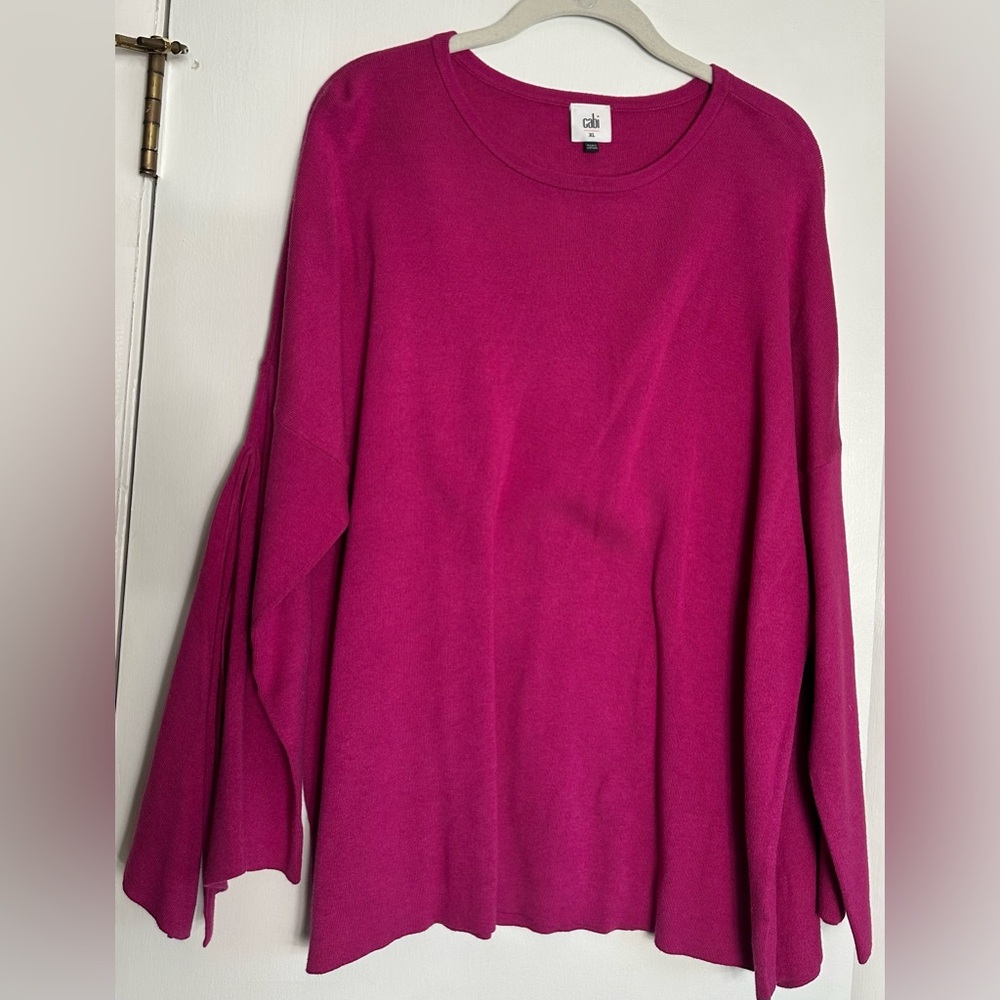 CAbi Fuchsia Bell Sleeve Knit Sweater XL Statement Pullover